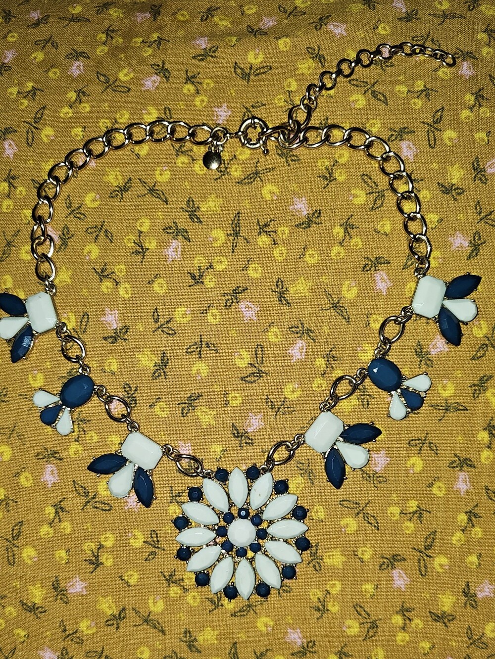 Preppy JCrew Blue Flower Statement Necklace